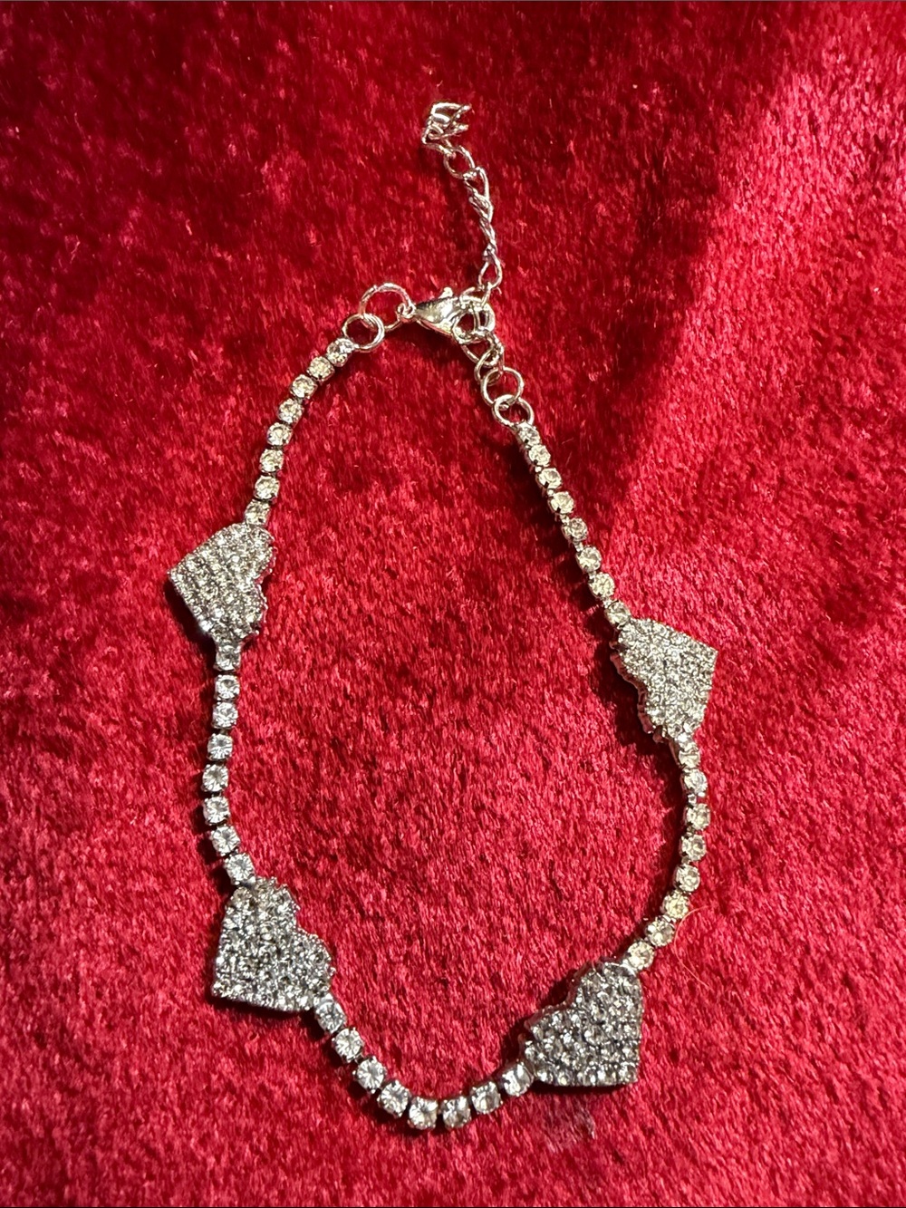 Sparkling Heart vintage rhinestone  Bracelet - Silver Tone16”-20” like NEW